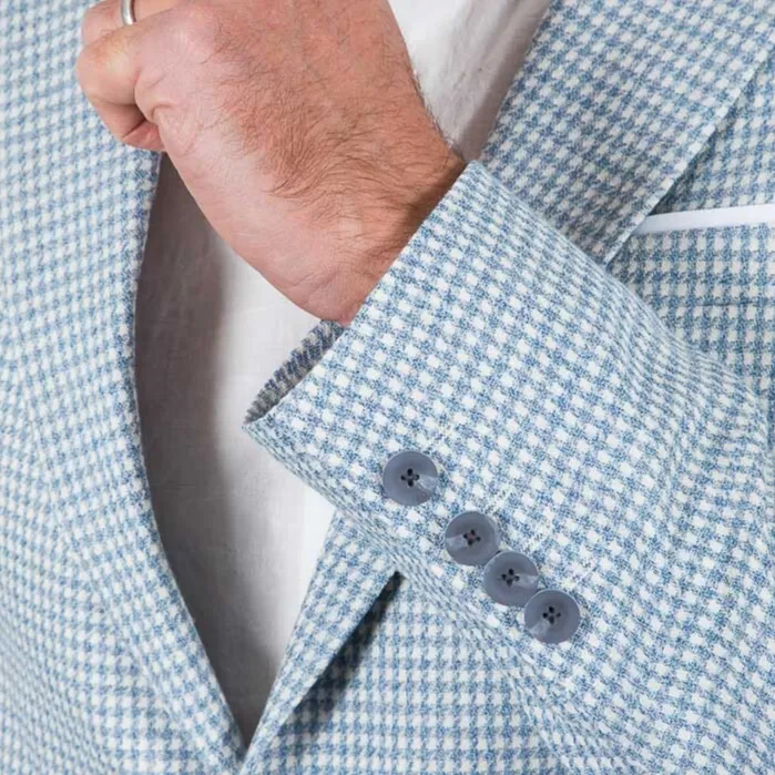Houndstooth Cotton / Linen Blazer - Light Blue