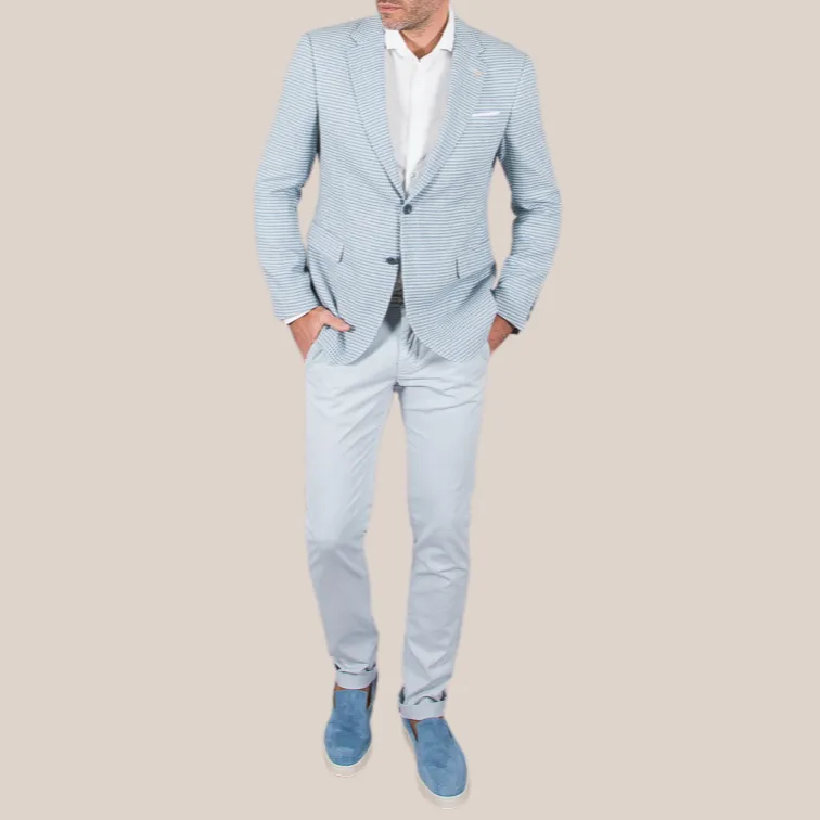 Houndstooth Cotton / Linen Blazer - Light Blue
