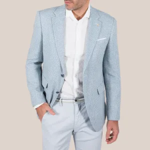 Houndstooth Cotton / Linen Blazer - Light Blue