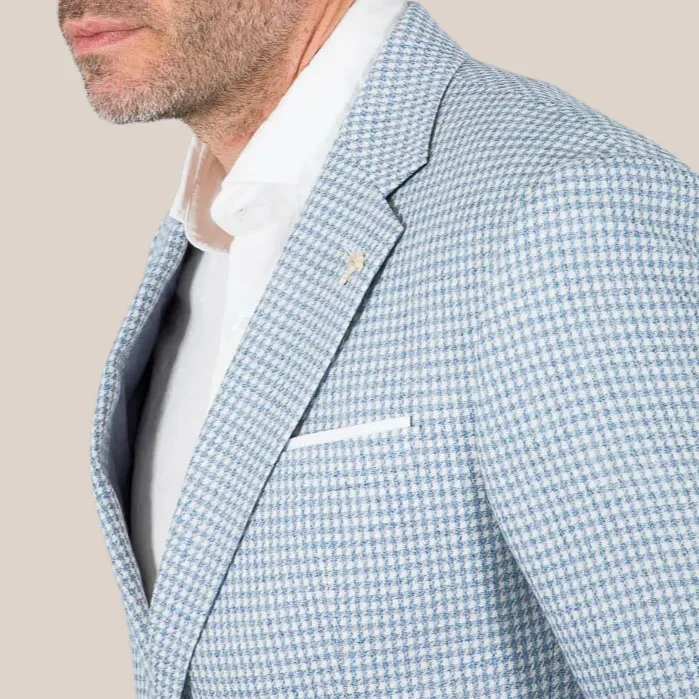 Houndstooth Cotton / Linen Blazer - Light Blue