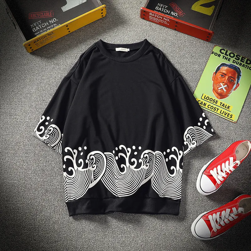 Japanese Wave-Print Oversized T-Shirt
