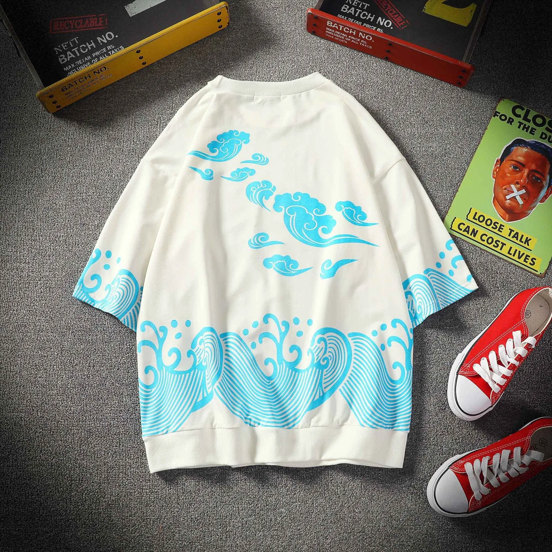 Japanese Wave-Print Oversized T-Shirt