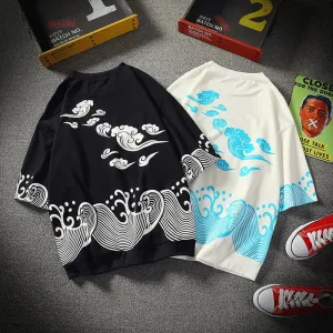 Japanese Wave-Print Oversized T-Shirt