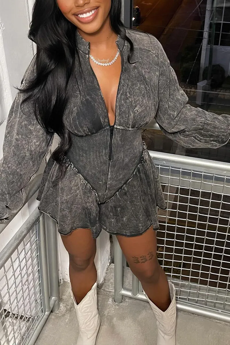JS3413 Distressed Long Sleeve Rompers