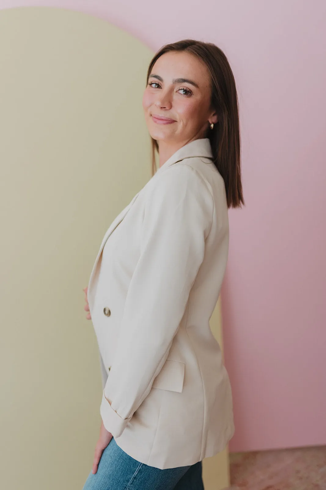 Just Right Oatmeal Double Button Blazer