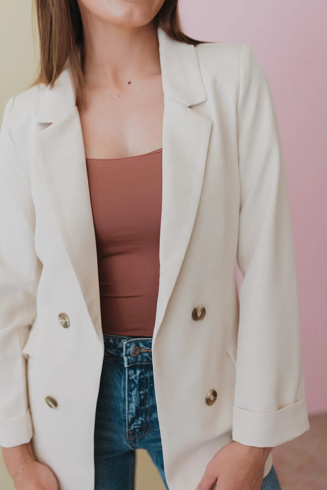 Just Right Oatmeal Double Button Blazer