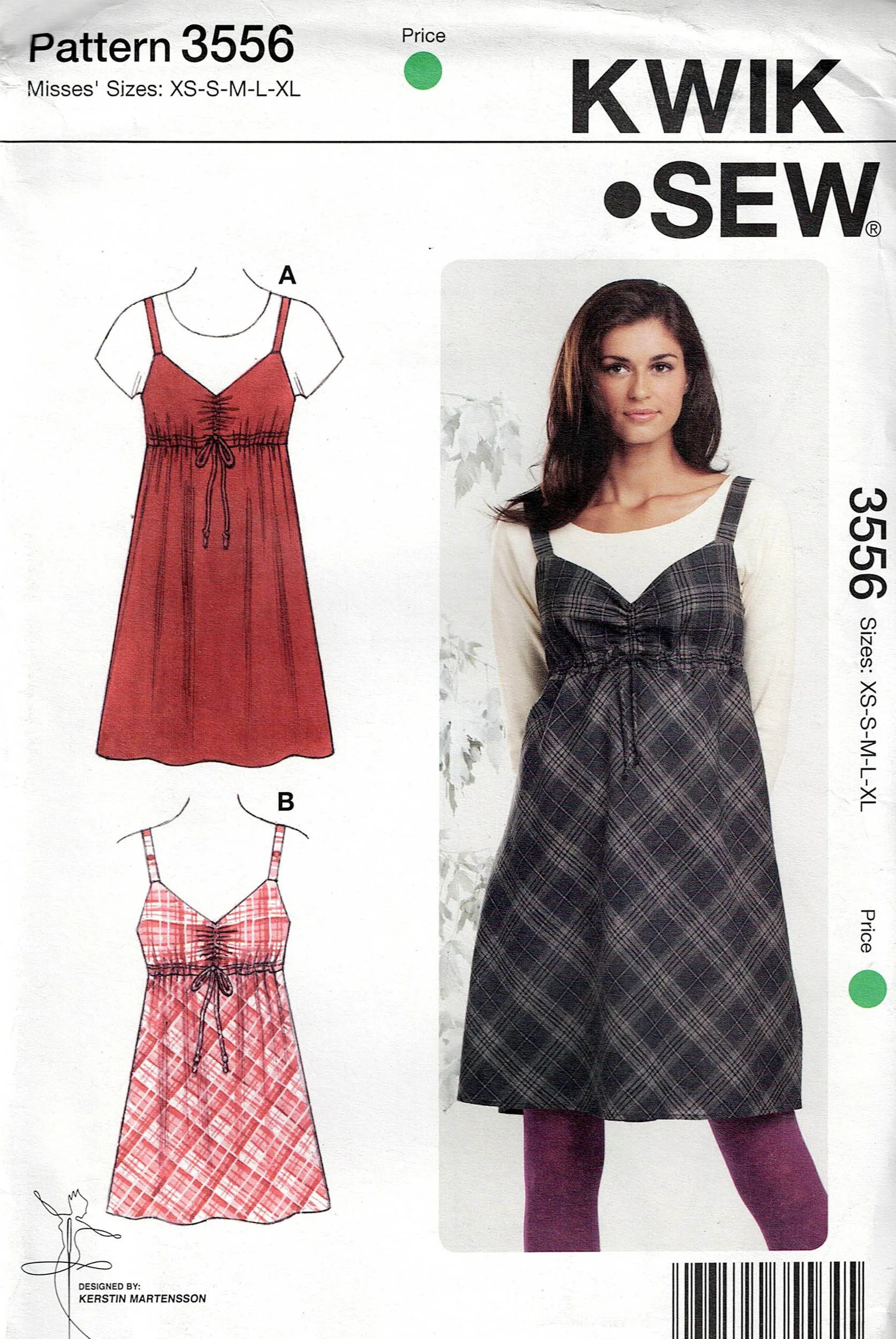 Kwik Sew 3556 Womens Shirred Back Empire Waisted Pullover Top & Tunic Out Of Print Sewing Pattern Size XS - XL UNCUT Factory Folded