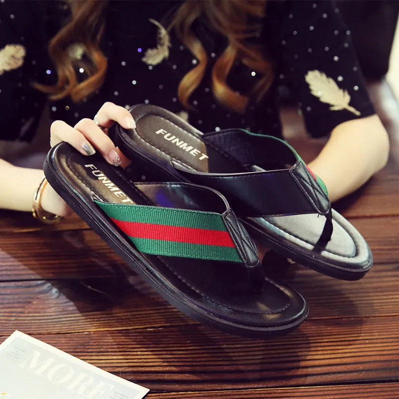 Leather Slippers Handmade PU Flip Flops Comfortable Breathable  Sandals