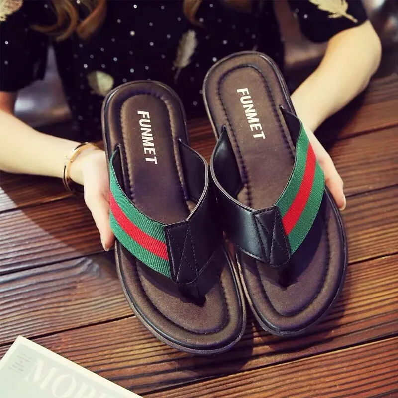Leather Slippers Handmade PU Flip Flops Comfortable Breathable  Sandals