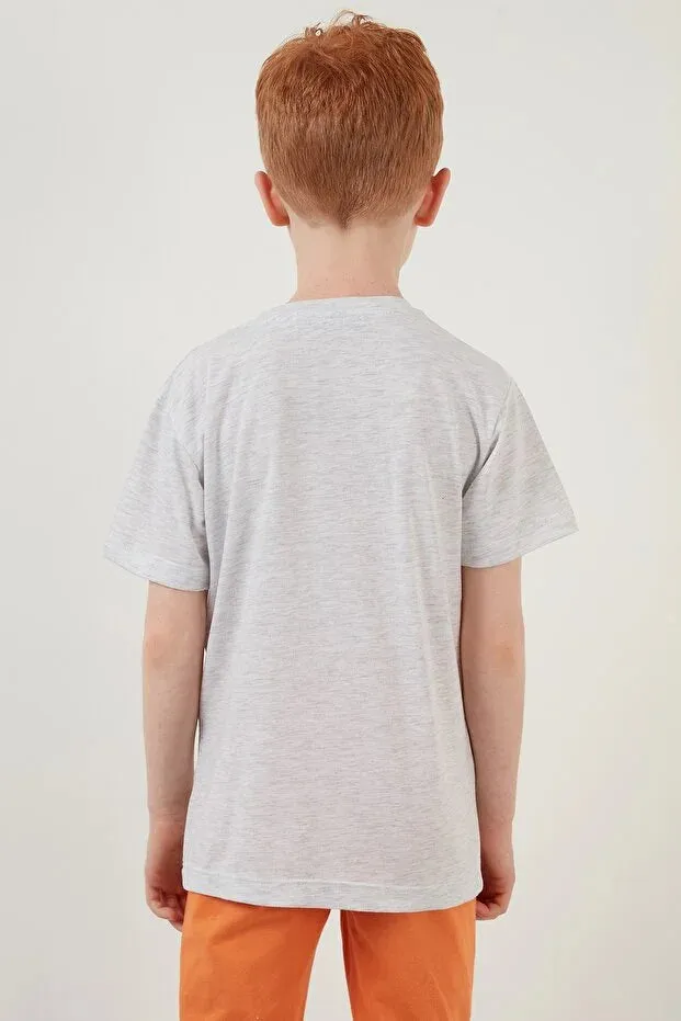 Lela Boy's Grey Printed Cotton T-Shirt