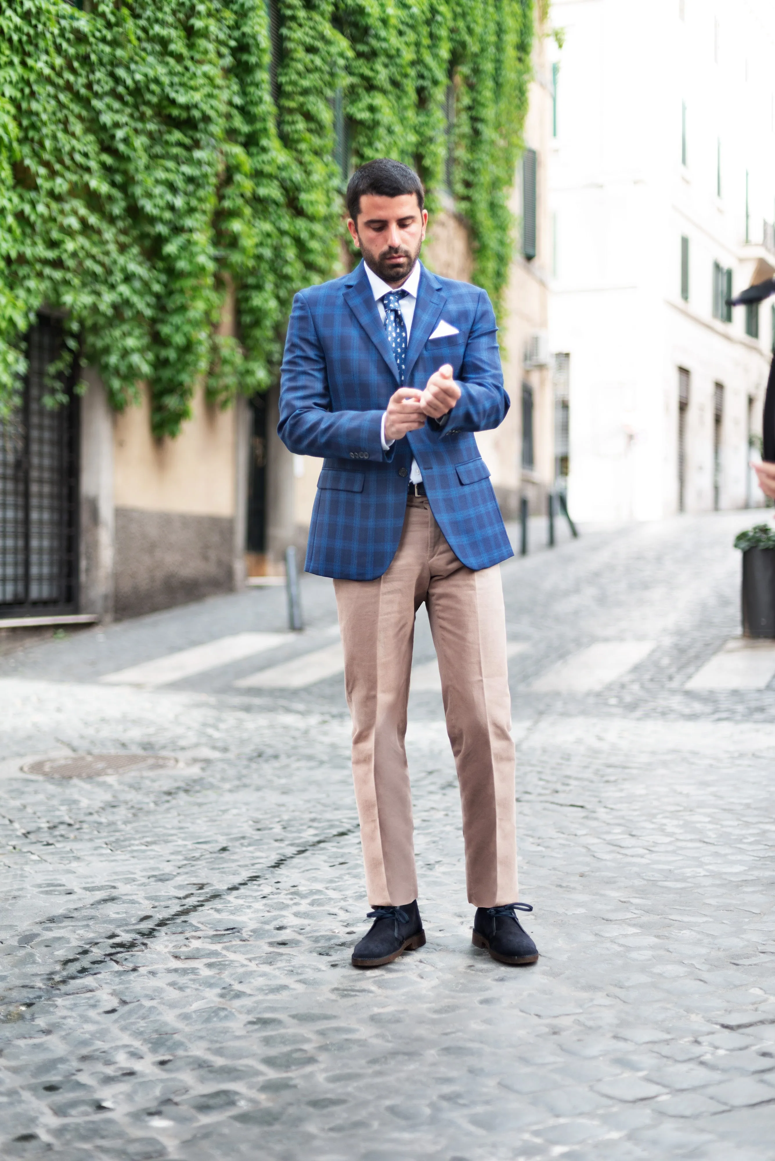 Light Blue/ Blue Prince of Wales Cool Wool Blazer by Campore