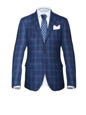 Light Blue/ Blue Prince of Wales Cool Wool Blazer by Campore