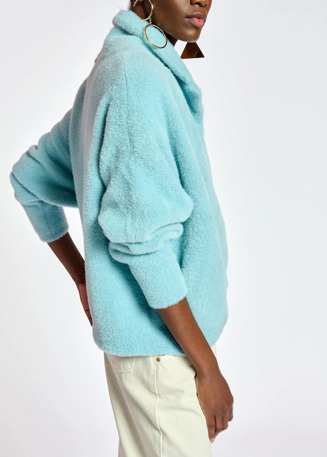 Light blue fuzzy knitted jacket