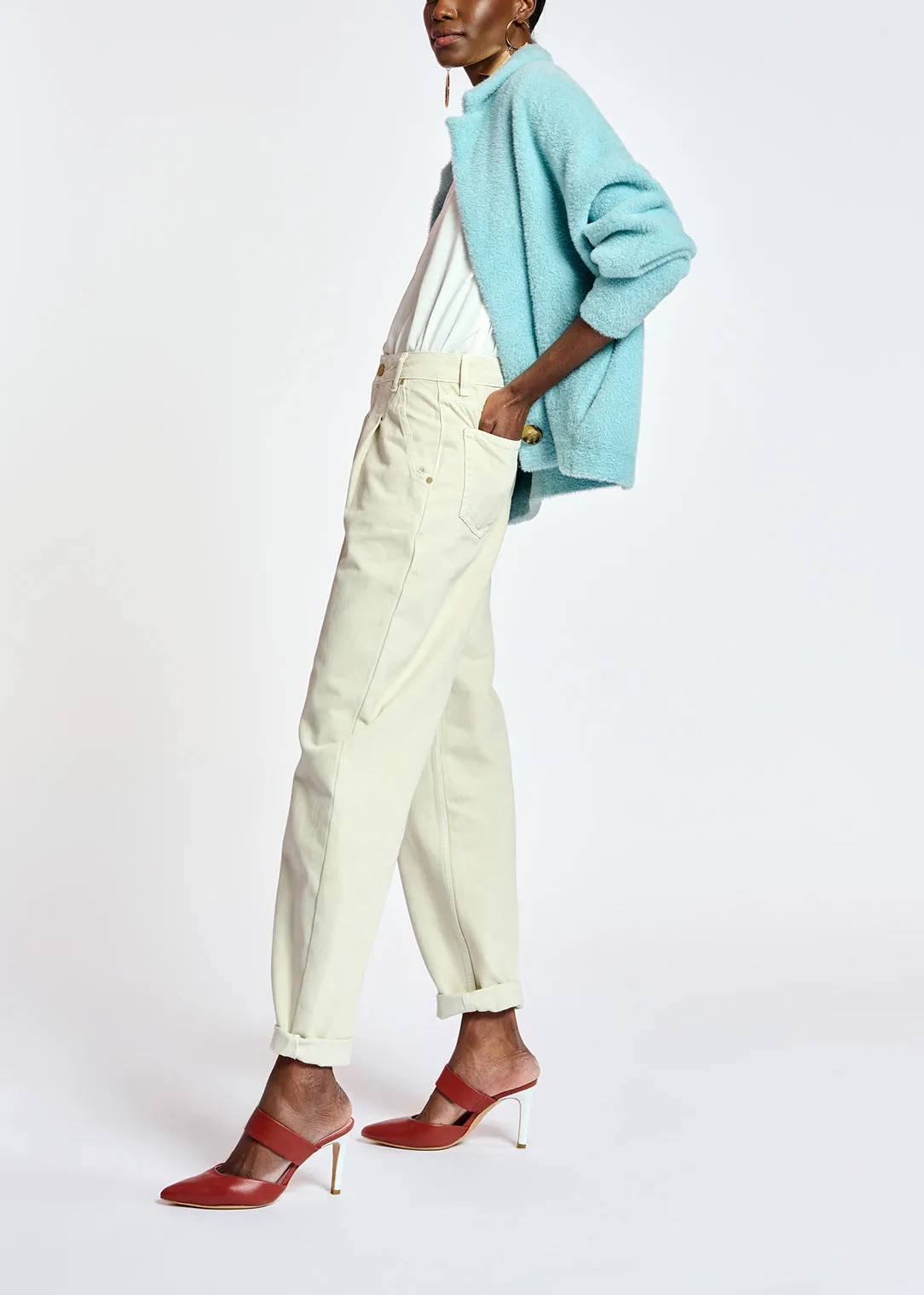 Light blue fuzzy knitted jacket