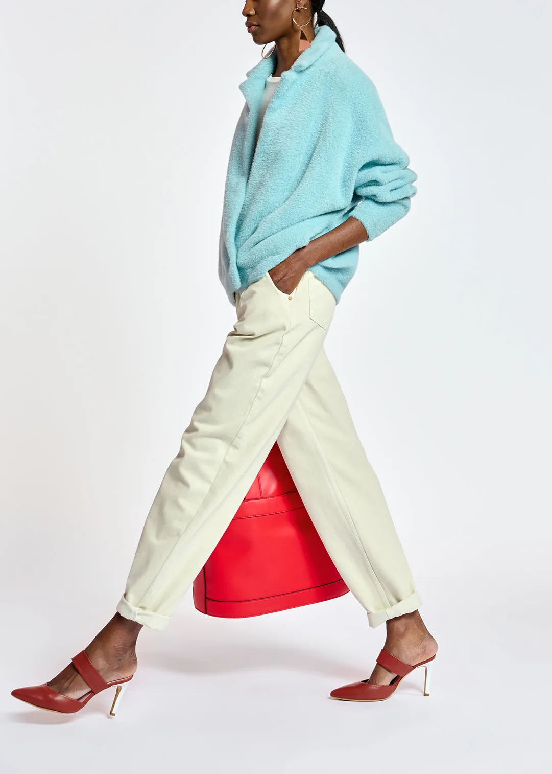 Light blue fuzzy knitted jacket