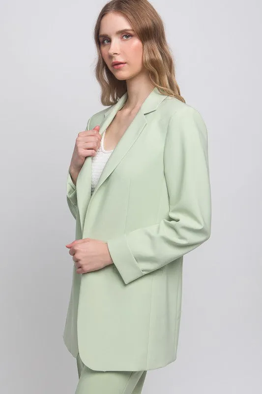 Light Green Stone Woven Solid Vertigo Blazer