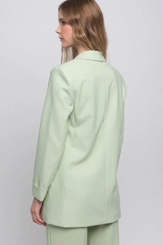 Light Green Stone Woven Solid Vertigo Blazer