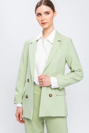 Light Green Woven Solid Vertigo Blazer