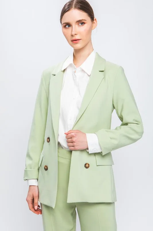 Light Green Woven Solid Vertigo Blazer