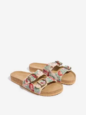 LUNA BLU Pink Floral Embroidered Slip-On Sandals