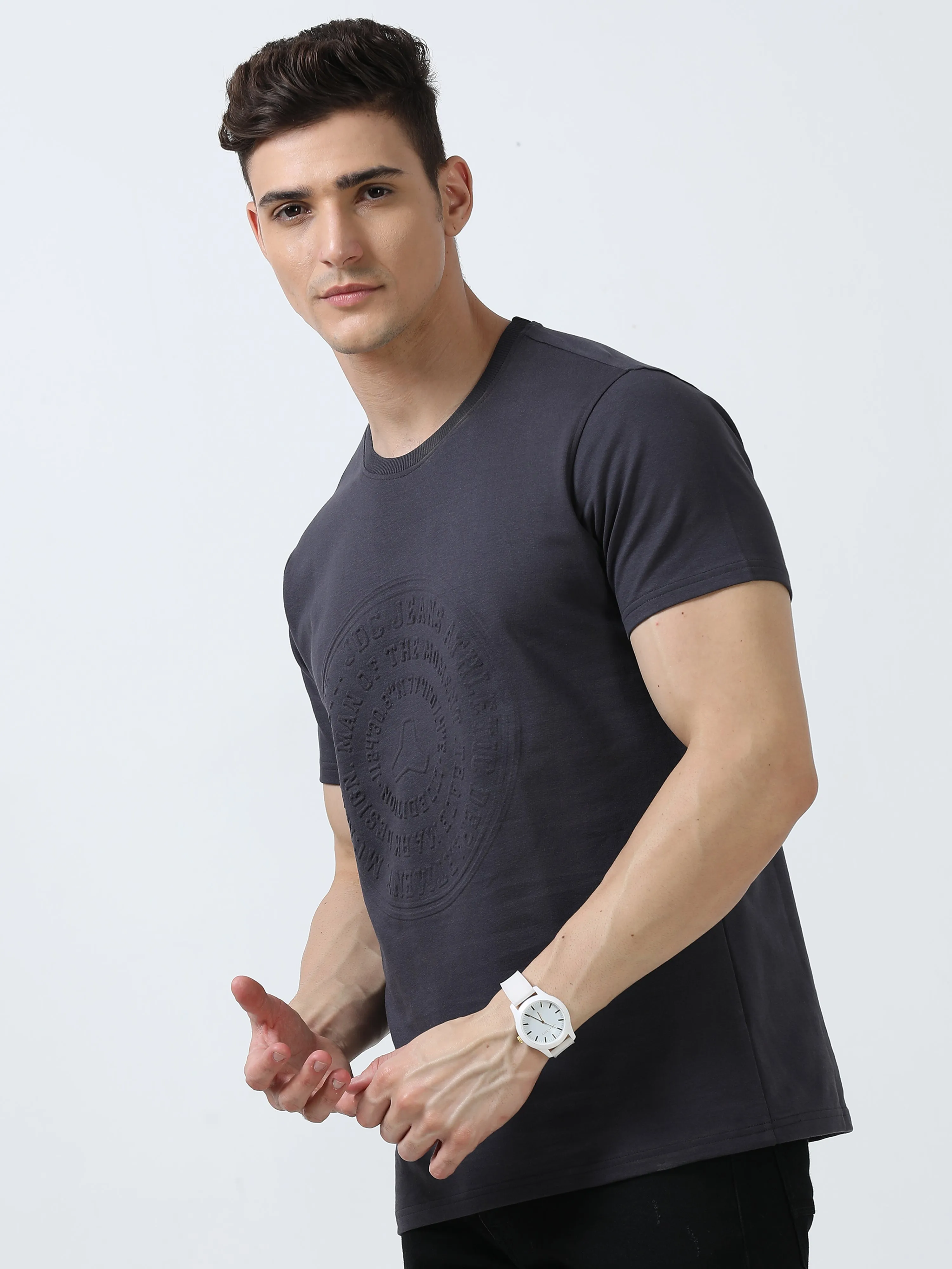 MEN'S DK GREY SOLID SLIM FIT T SHIRT