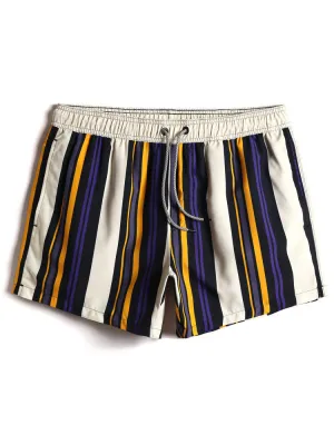 Men's Multi-Color Stripe Quick-Dry Drawstring Beach Shorts
