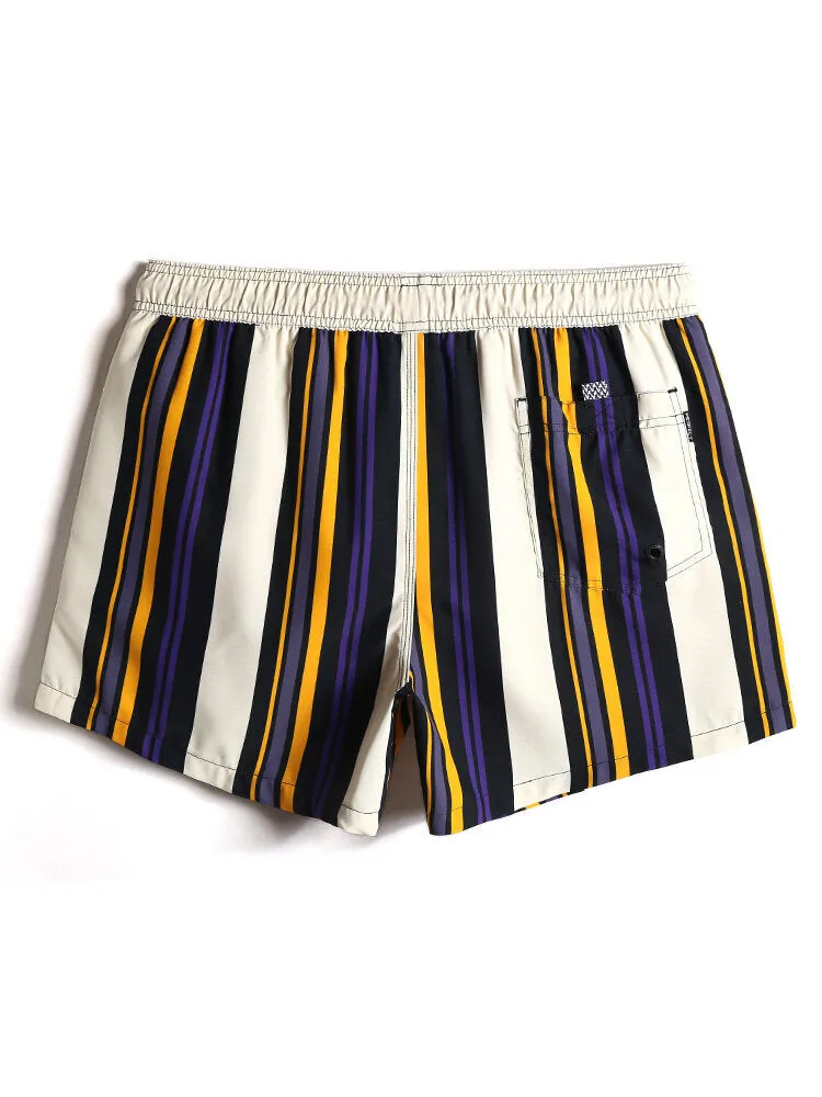 Men's Multi-Color Stripe Quick-Dry Drawstring Beach Shorts