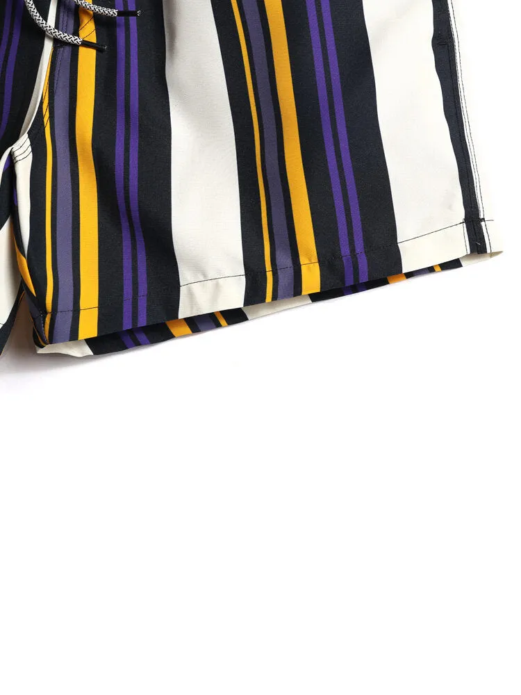 Men's Multi-Color Stripe Quick-Dry Drawstring Beach Shorts