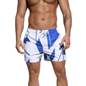 Men's Printed Beach Shorts Blue Block Board Shorts with Mesh Lining