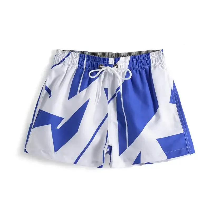 Men's Printed Beach Shorts Blue Block Board Shorts with Mesh Lining