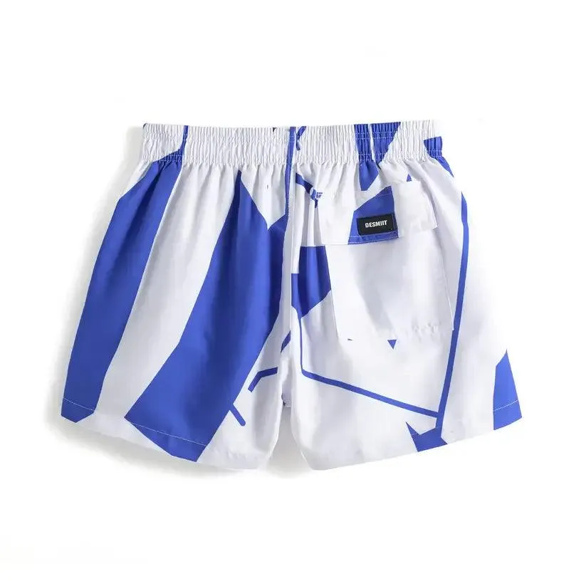 Men's Printed Beach Shorts Blue Block Board Shorts with Mesh Lining