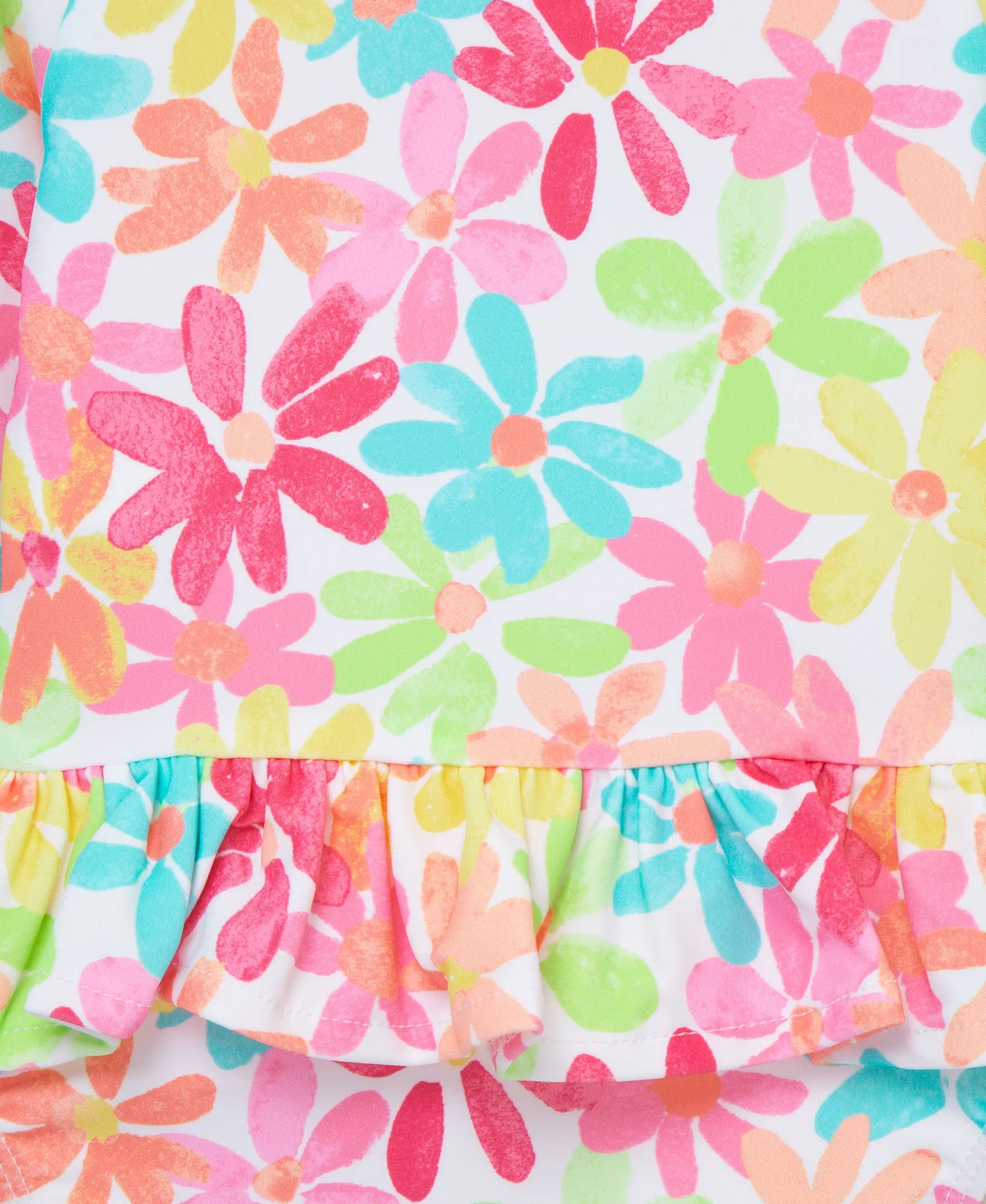 Multi Floral One-Piece Rashguard Swimsuit (2T-4T)