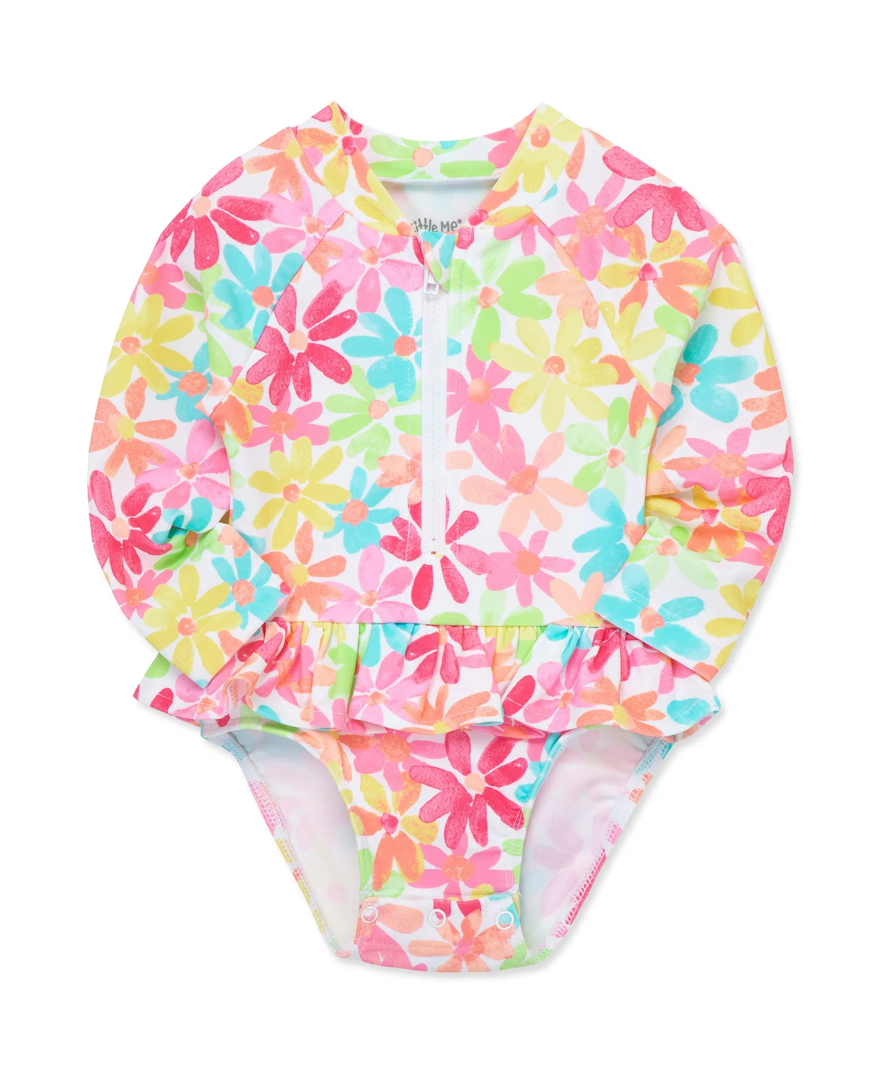Multi Floral One-Piece Rashguard Swimsuit (2T-4T)