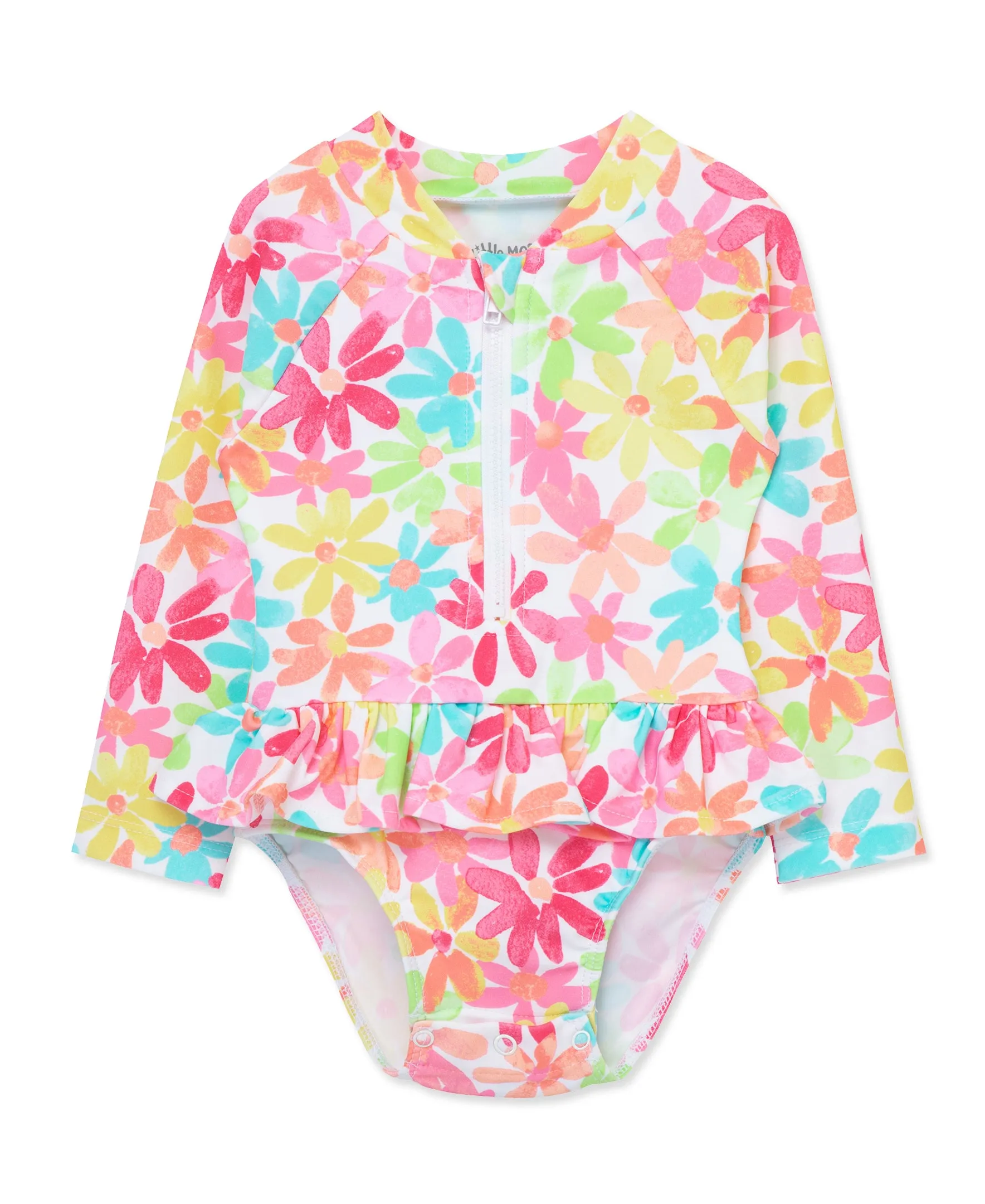 Multi Floral One-Piece Rashguard Swimsuit (2T-4T)