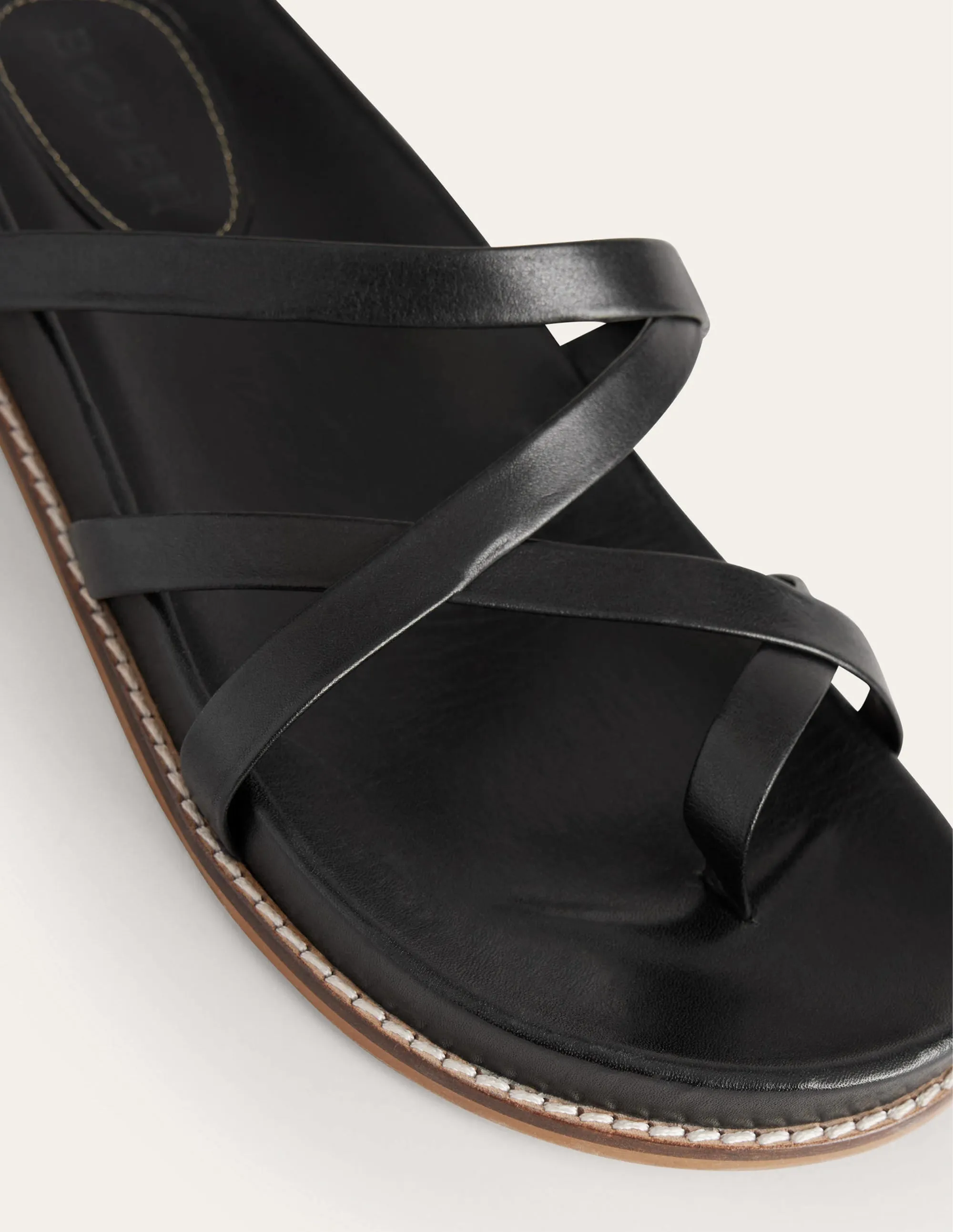 Multi Strap Flat Sandals-Black Leather