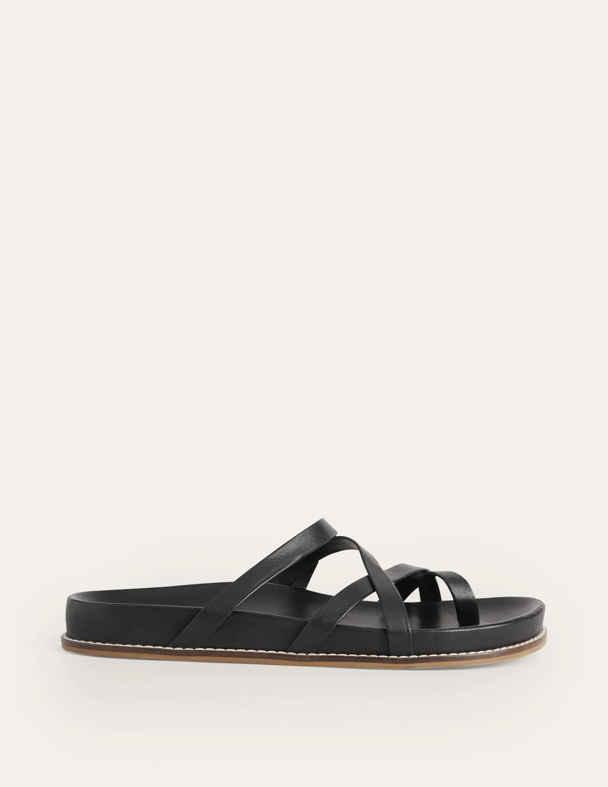 Multi Strap Flat Sandals-Black Leather