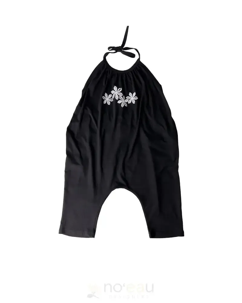 NOE X KAHIAU - Tribal Flower Keiki Black Halter Romper