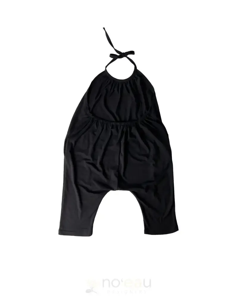 NOE X KAHIAU - Tribal Flower Keiki Black Halter Romper