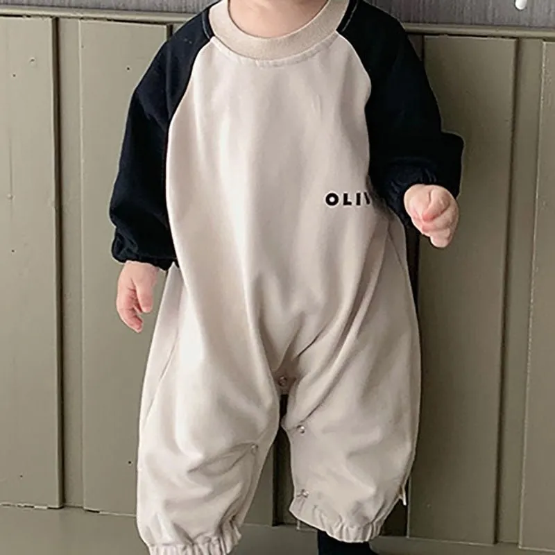 Olive Green and Black Long Sleeve Romper for Boys