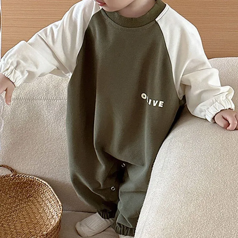 Olive Green and Black Long Sleeve Romper for Boys