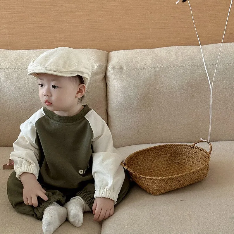 Olive Green and Black Long Sleeve Romper for Boys