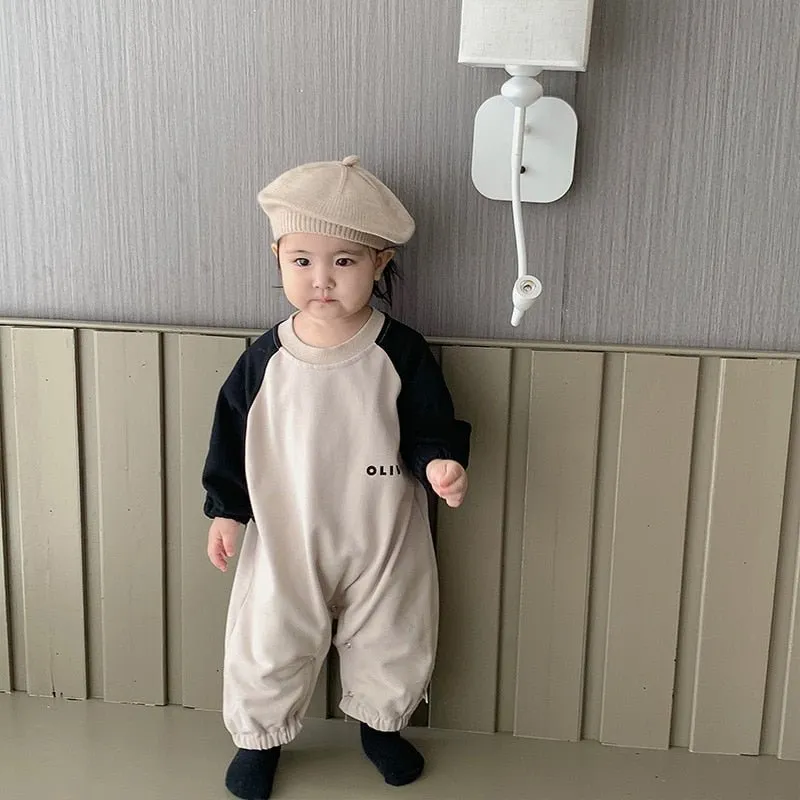 Olive Green and Black Long Sleeve Romper for Boys