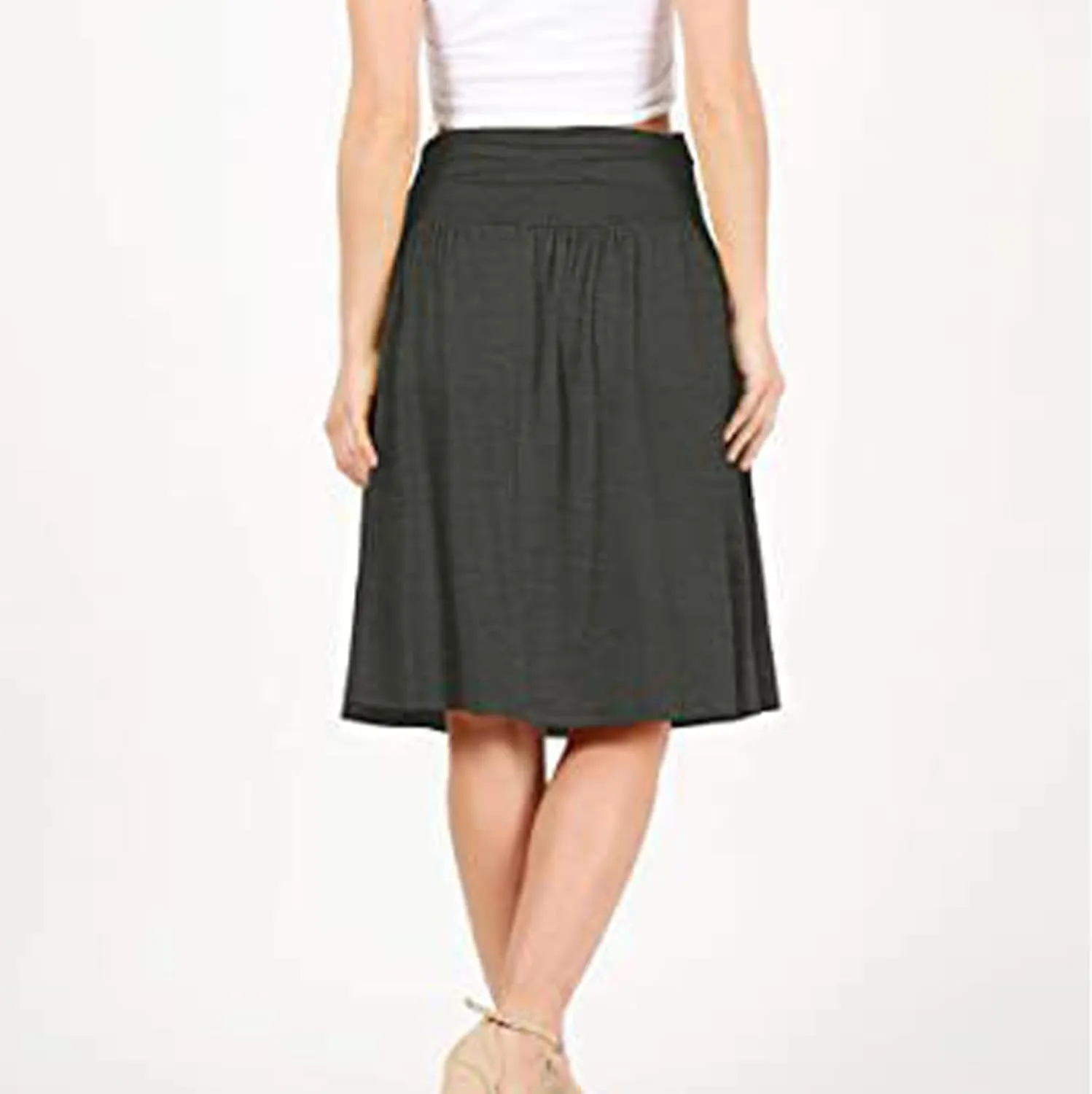 Oplxuo Plus Size Skirts for Women Knee Length Flowy Ruched High Waisted Flowy Midi Skirt