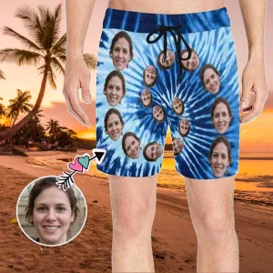 Personalized Swim Trunks Custom Face Blue Men's Quick Dry Swim Shorts with Funny Pictures