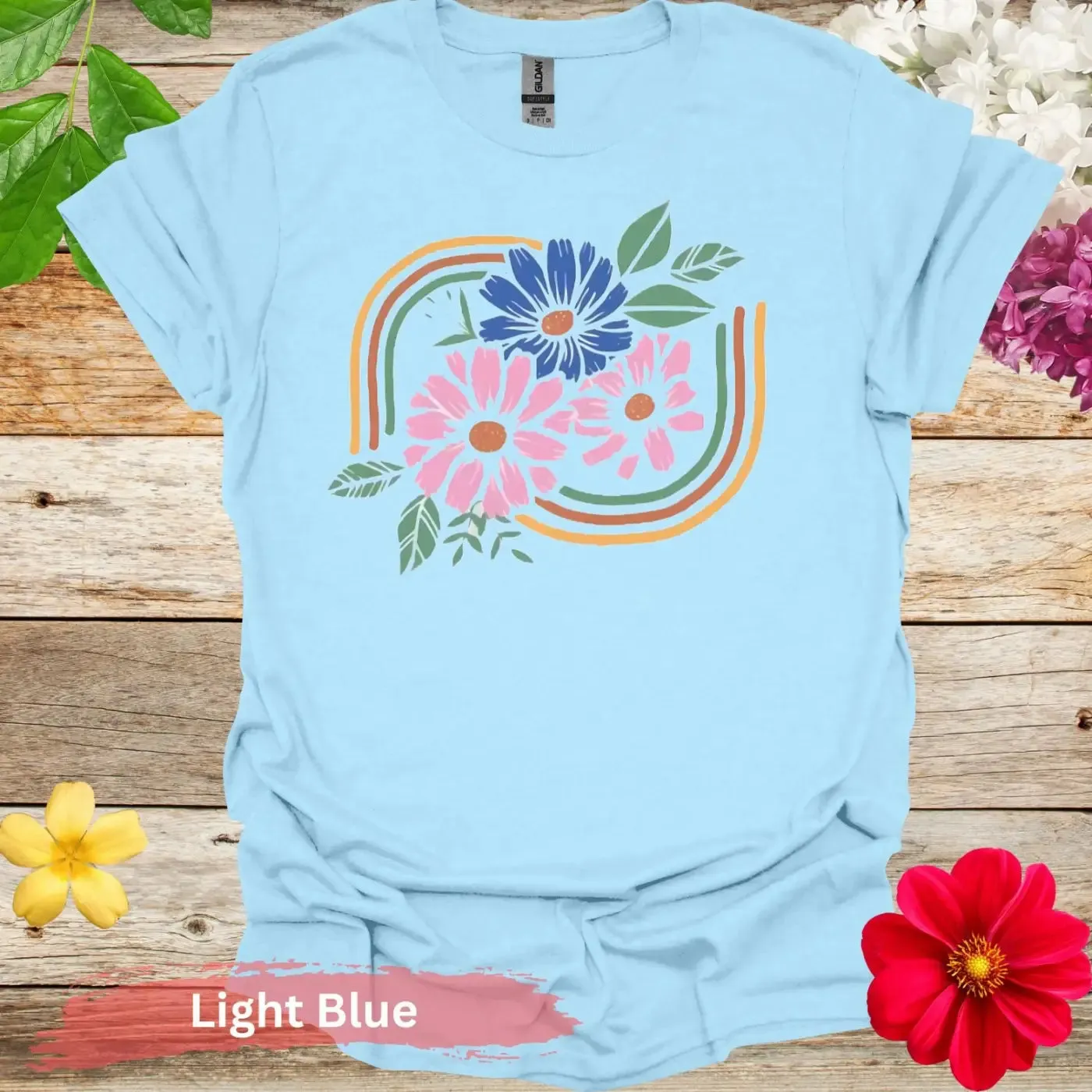 Pink and Blue Flowers Graphic T-Shirt