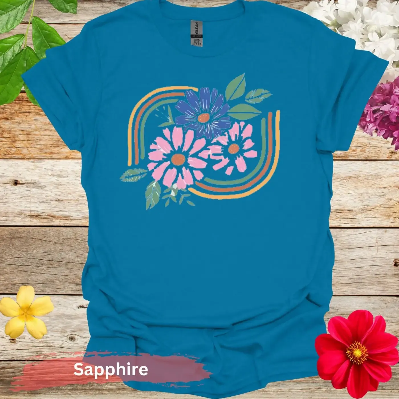 Pink and Blue Flowers Graphic T-Shirt