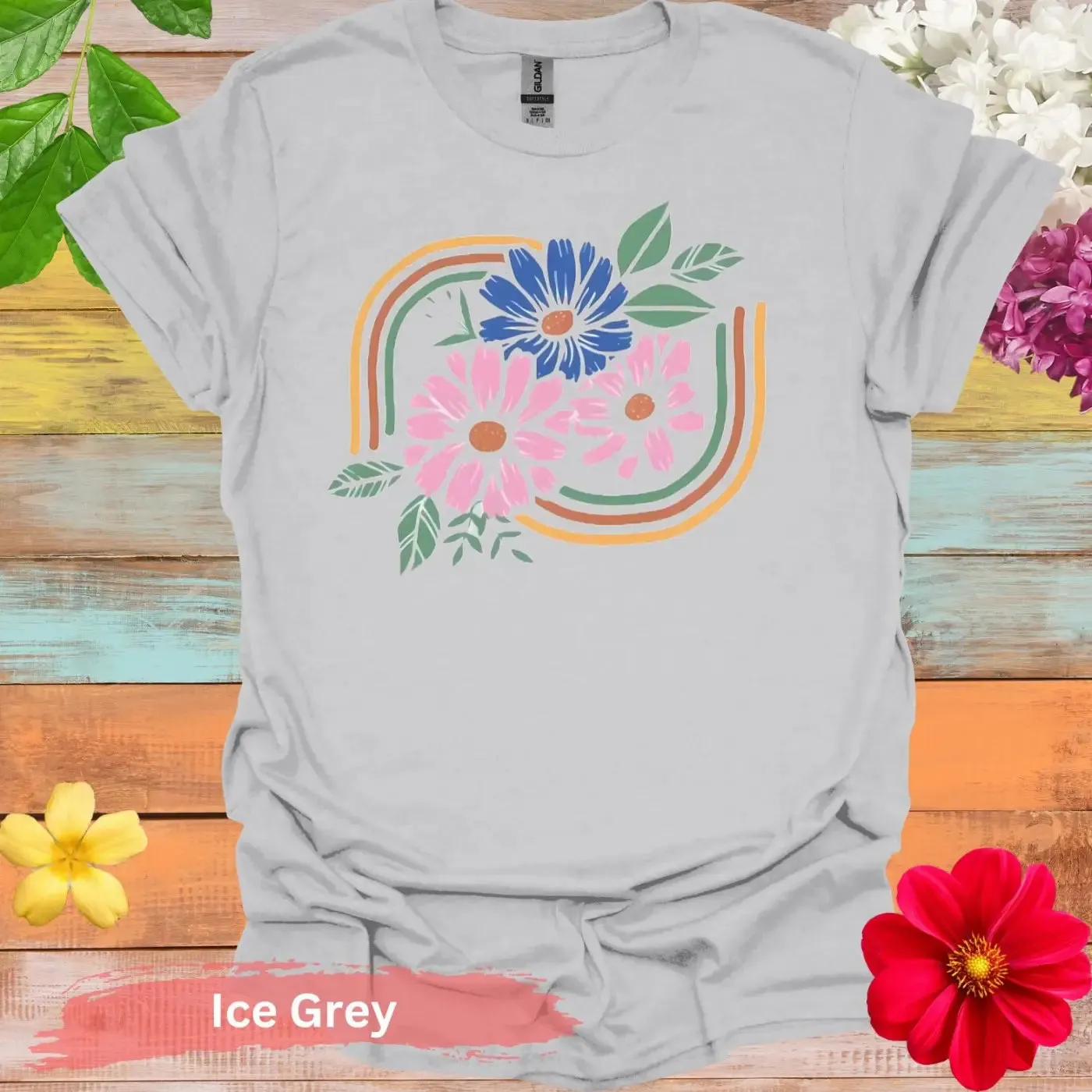 Pink and Blue Flowers Graphic T-Shirt