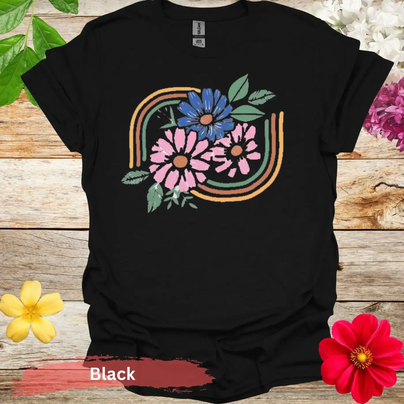Pink and Blue Flowers Graphic T-Shirt