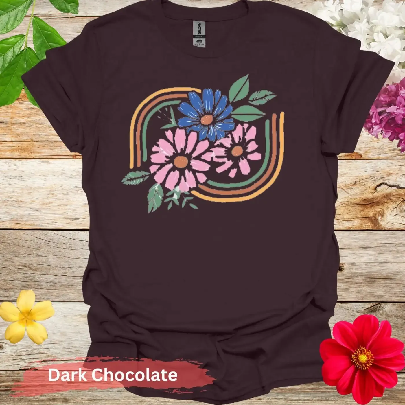 Pink and Blue Flowers Graphic T-Shirt