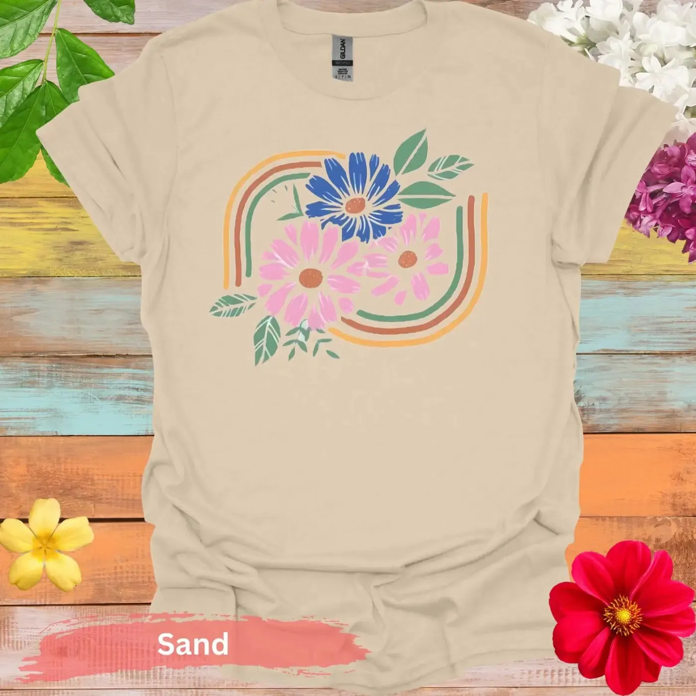 Pink and Blue Flowers Graphic T-Shirt